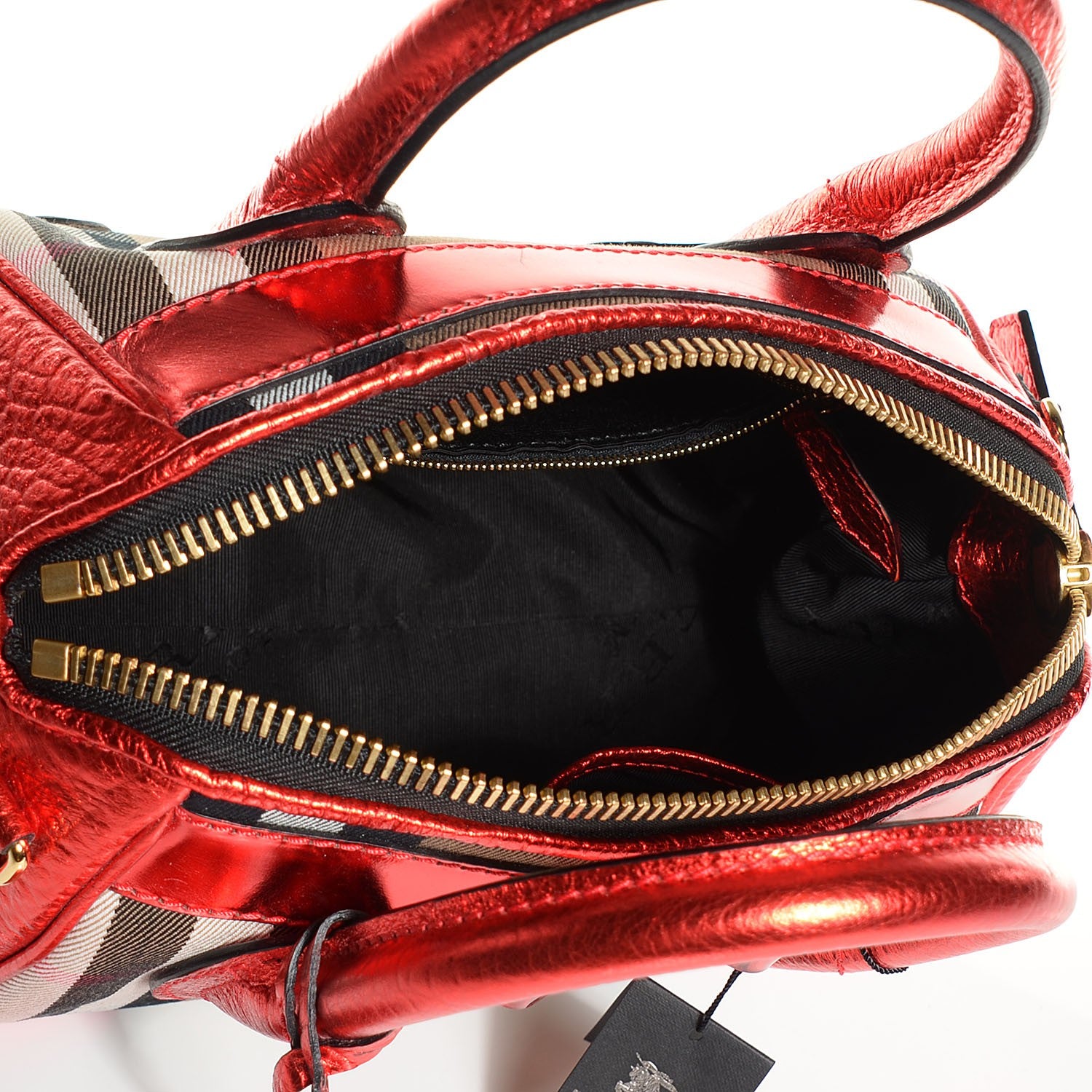 Burberry Prorsum House Check Calfskin Small Blaze Satchel Metallic Cadmium Red 5 of 11