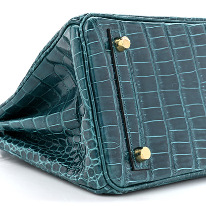 Hermes Shiny Porosus Crocodile Birkin 25 Vert Bosphore 10 of 14