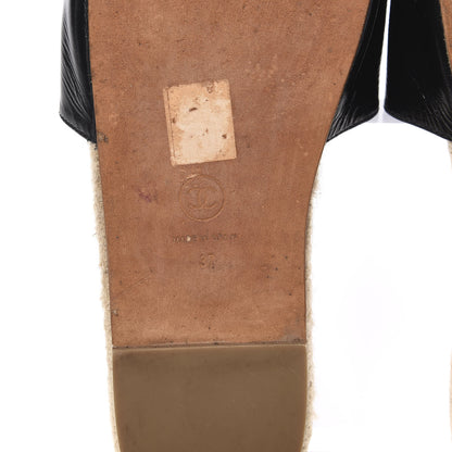 Chanel Patent Calfskin Crystal CC Espadrille Slip On Sandals 37 Black 6 of 9