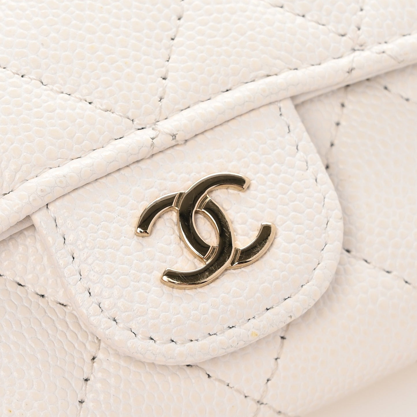 Caviar Quilted Flap Card Holder Wallet White