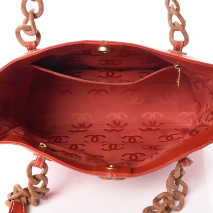 Chanel Calfskin Wood Chain Tote Red 5 of 10