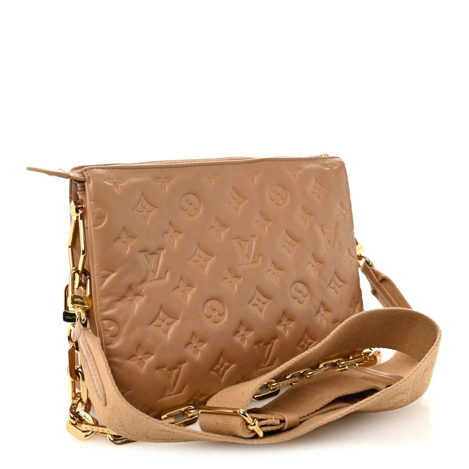 Louis Vuitton Lambskin Embossed Monogram Coussin PM Camel 3 of 9