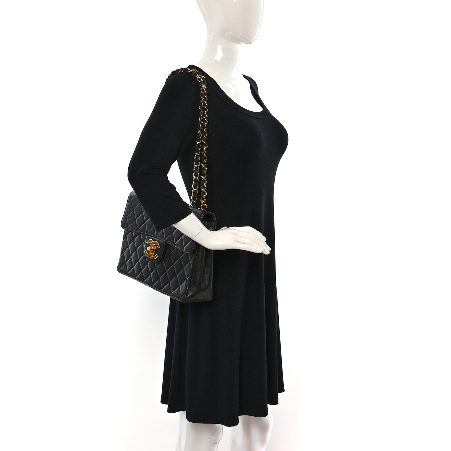 Lambskin Quilted XL Jumbo Single Flap Black