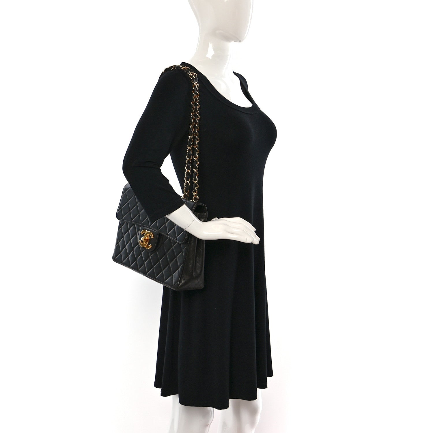 Chanel Lambskin Quilted XL Jumbo Single Flap Black 2 of 12