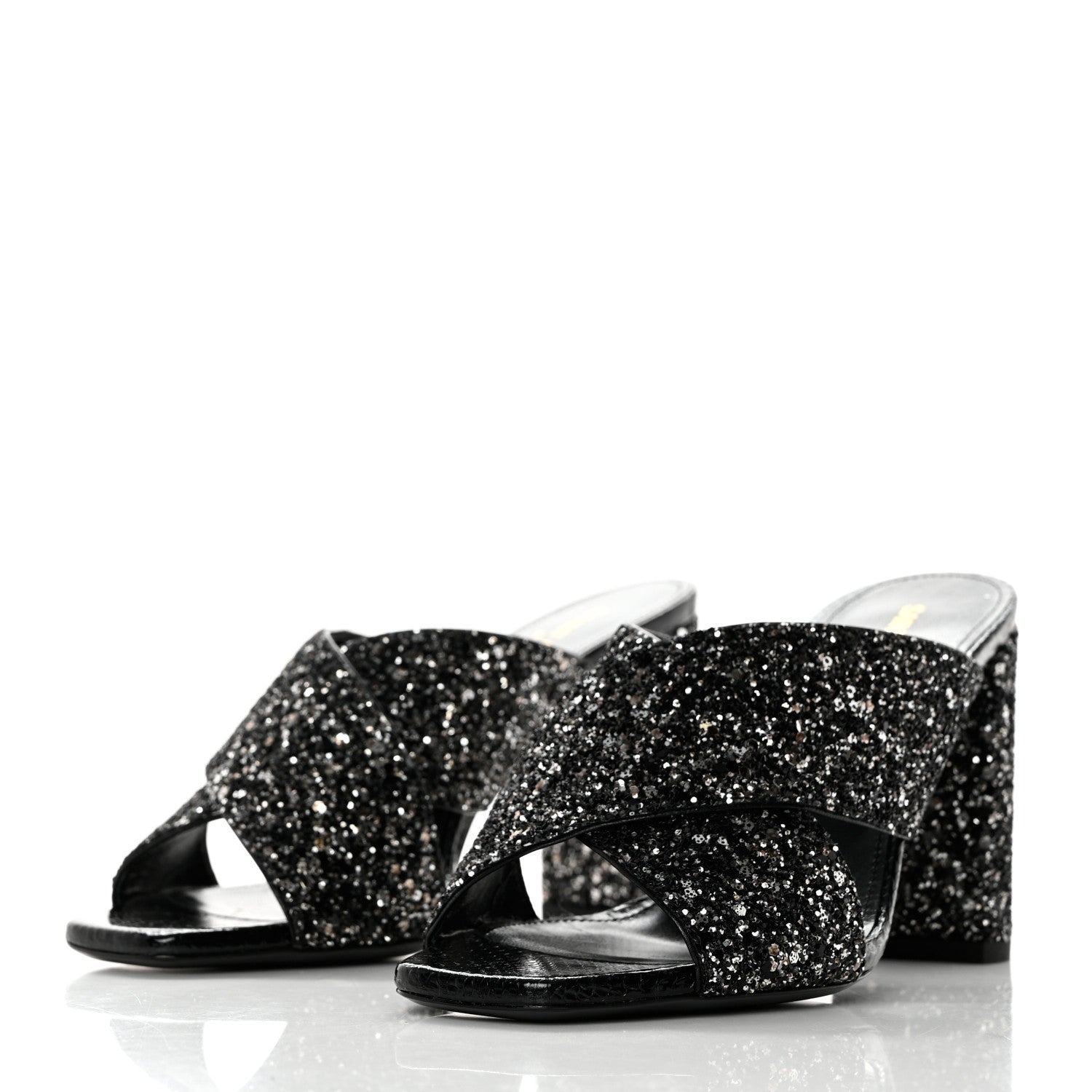 Saint Laurent Glitter LouLou 70 Mule Sandals 35.5 Black 3 of 9