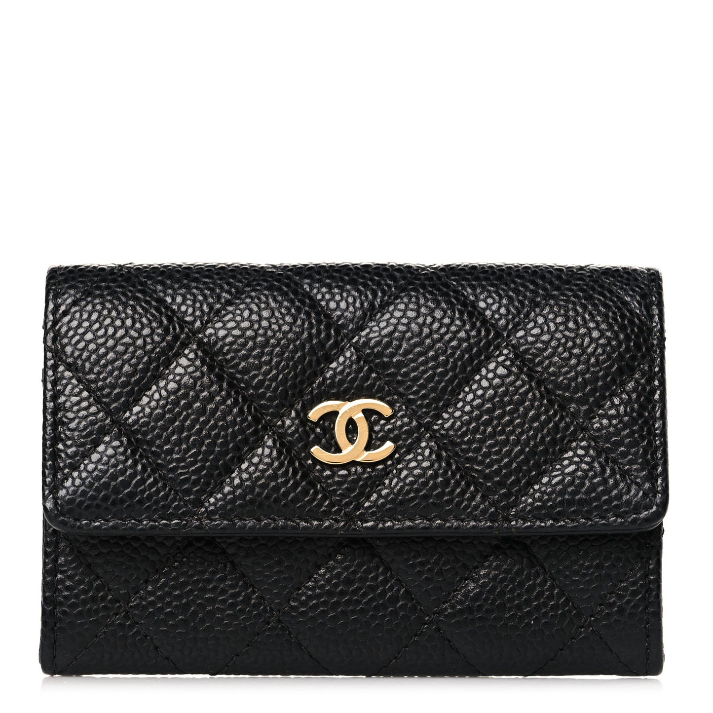 Caviar Quilted Flap Card Holder Black
