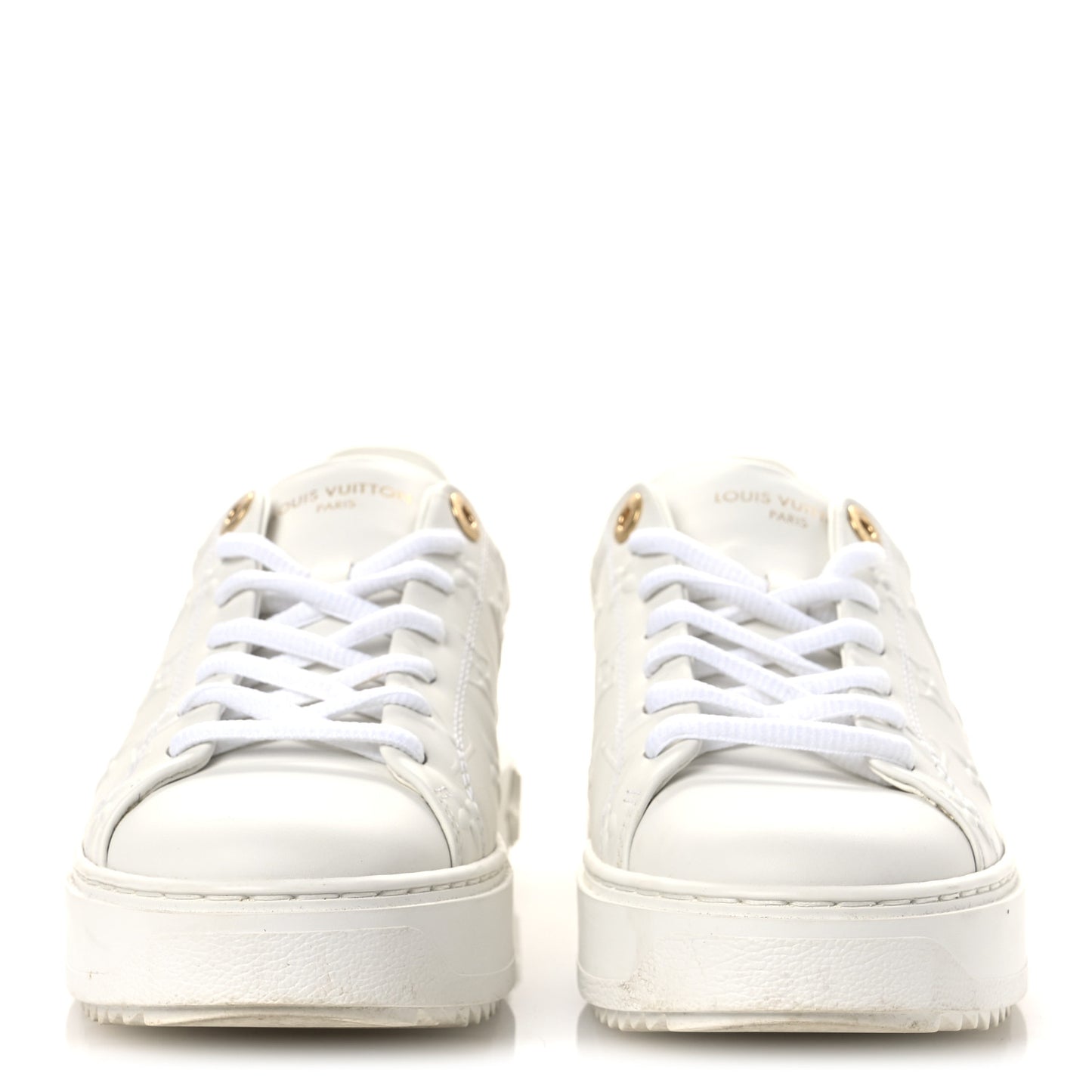 Lambskin Embossed Monogram Time Out Sneakers 37.5 White