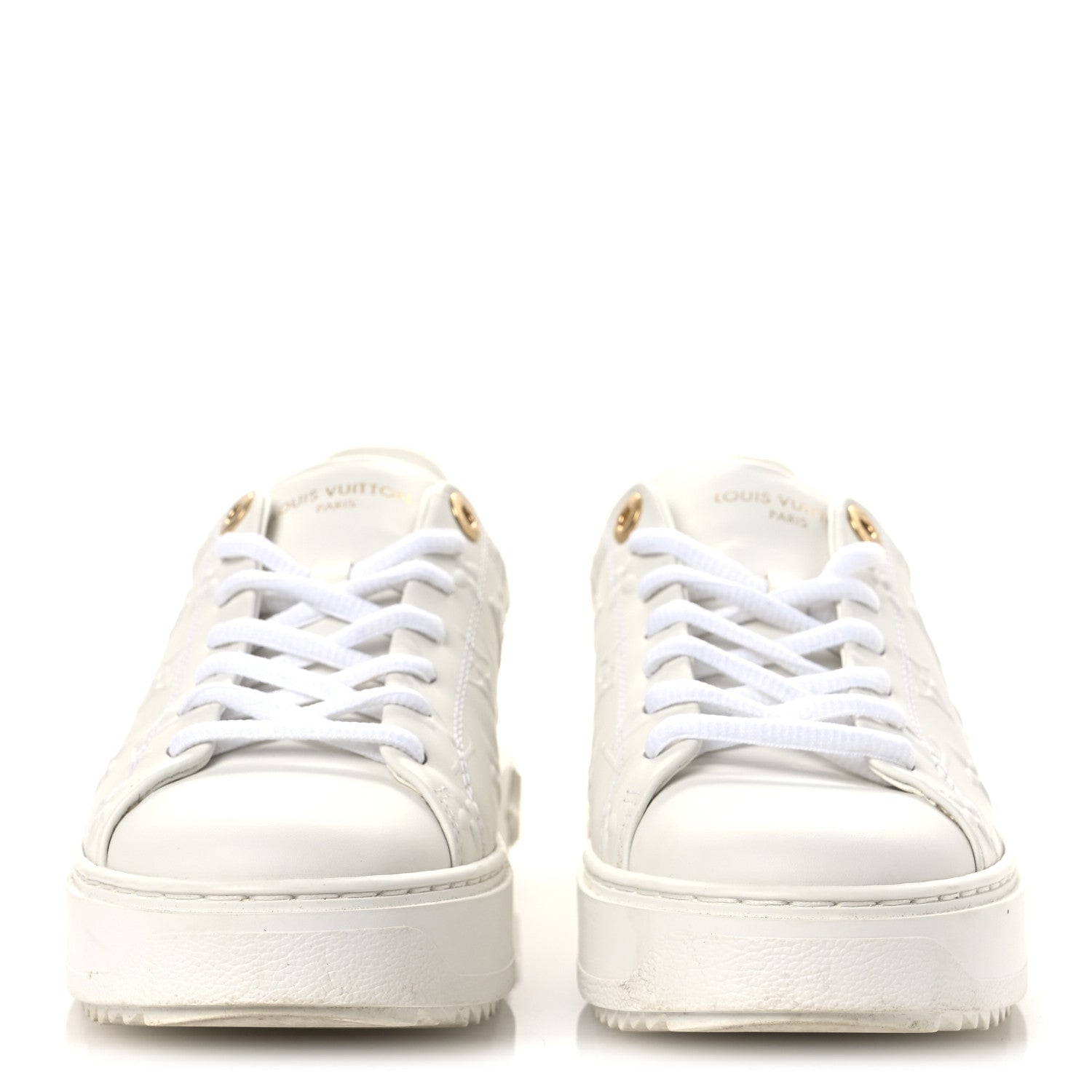 Louis Vuitton Lambskin Embossed Monogram Time Out Sneakers 37.5 White 3 of 14