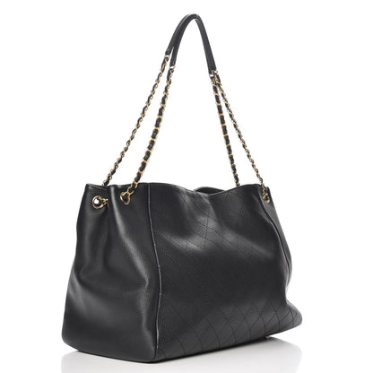 Chanel Grained Calfskin Stitched Large Supple Rock Shopping Tote Black 3 of 8