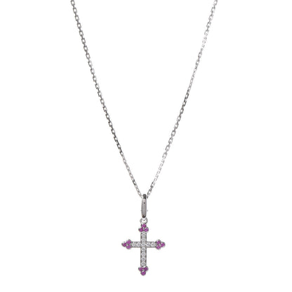 Cartier 18K White Gold Diamond Pink Sapphire Cross Pendant Necklace 1 of 6