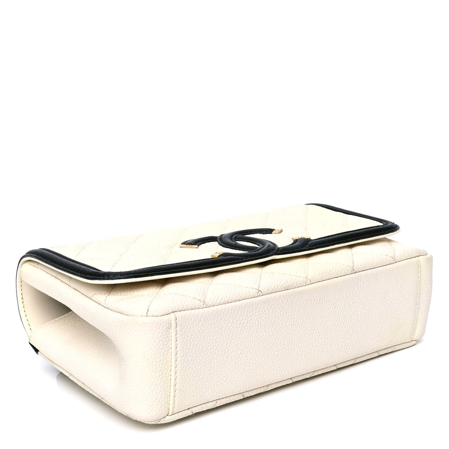 Caviar Quilted Small CC Filigree Flap White Black