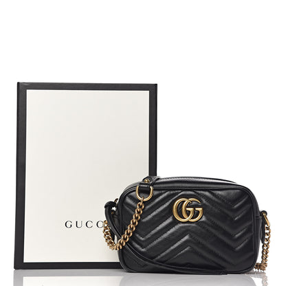 Gucci Calfskin Matelasse Mini GG Marmont Chain Shoulder Bag Black 10 of 10