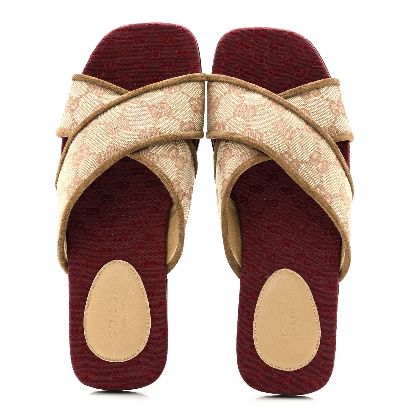 GG Monogram Suede Womens Criss Cross Slide Sandals 37 Beige Ruggine Cuir
