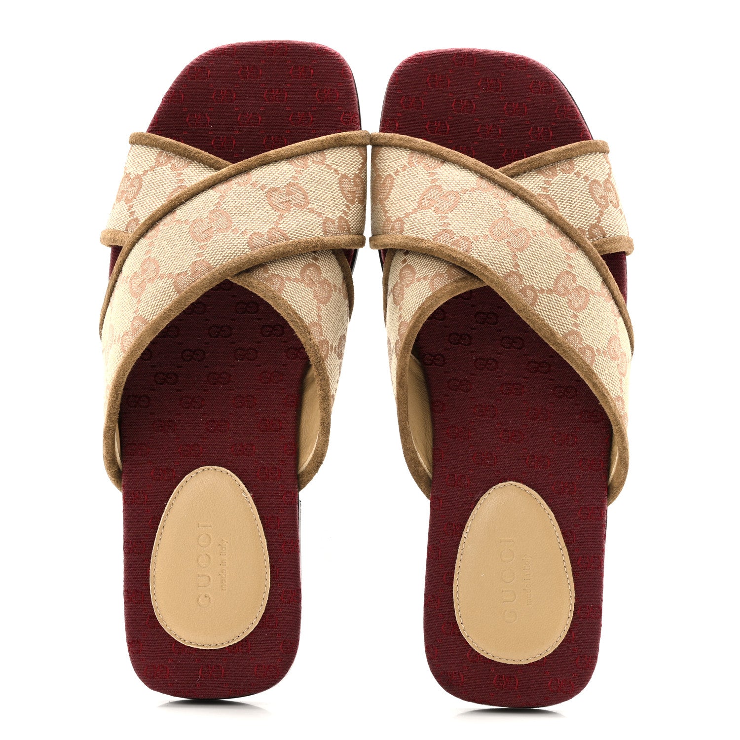 Gucci GG Monogram Suede Womens Criss Cross Slide Sandals 37 Beige Ruggine Cuir 2 of 12