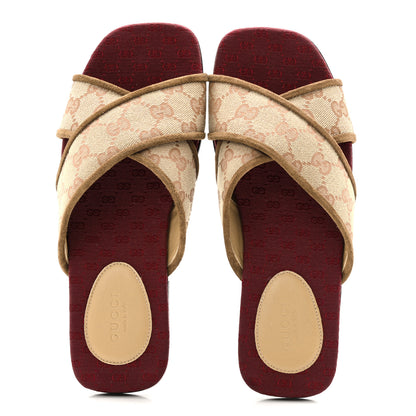 Gucci GG Monogram Suede Womens Criss Cross Slide Sandals 37 Beige Ruggine Cuir 2 of 12