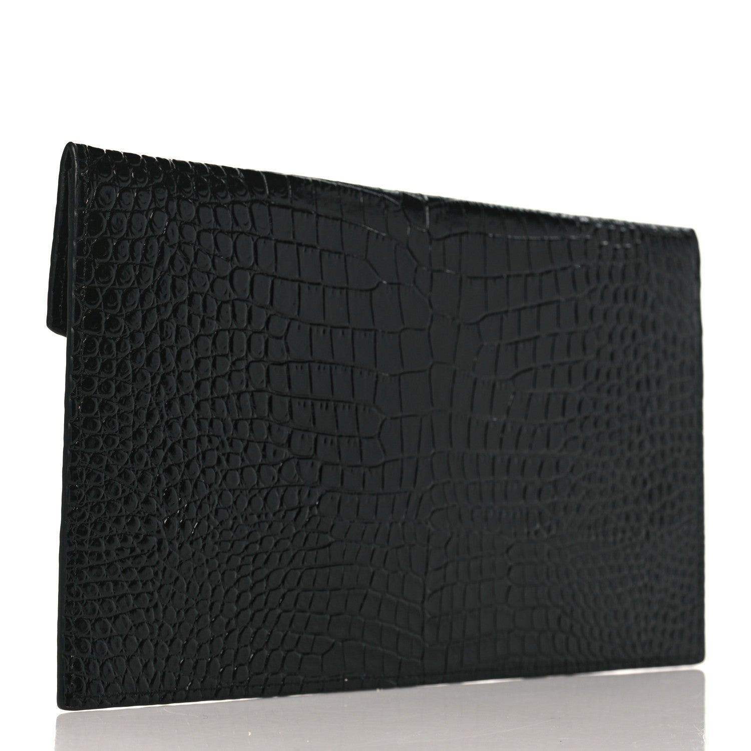 Saint Laurent Calfskin Crocodile Embossed Uptown Monogram Clutch Black 4 of 9