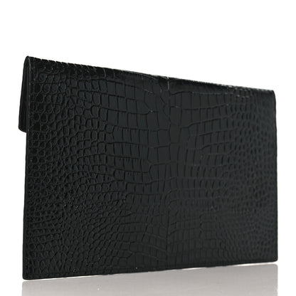 Saint Laurent Calfskin Crocodile Embossed Uptown Monogram Clutch Black 4 of 9