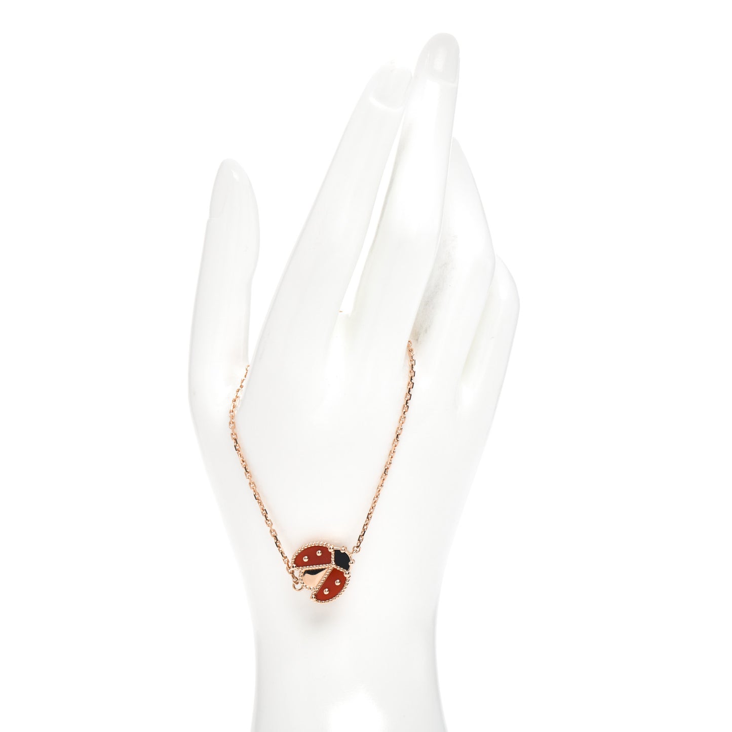 18K Rose Gold Carnelian Onyx Lucky Spring Open Wing Lady Bug Bracelet