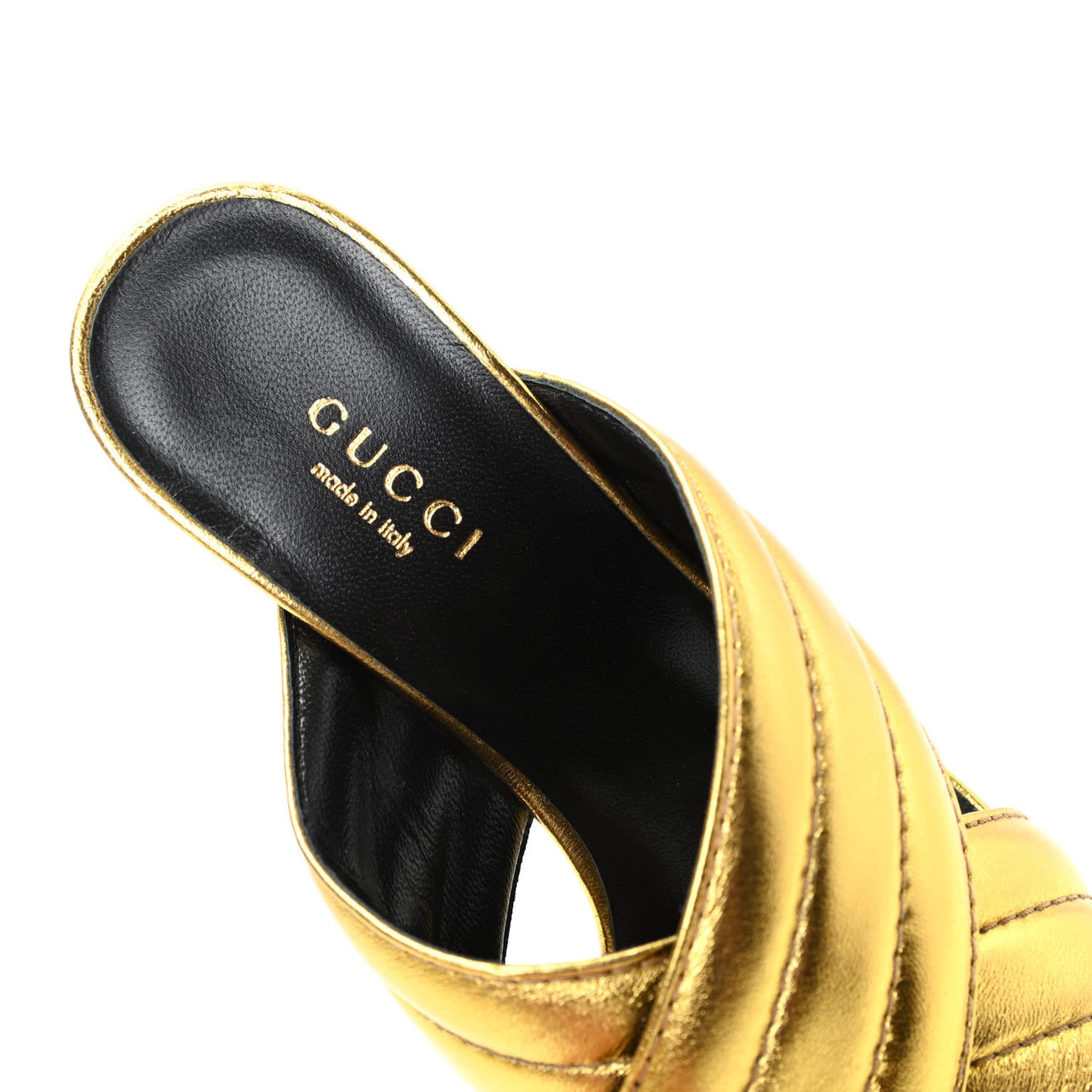 Metallic Nappa Webby Crossover High Heel Slide Sandals 35 Oro Vecchio