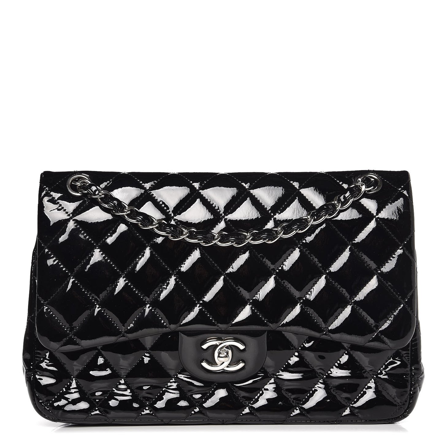 Patent Quilted Jumbo Double Flap Black