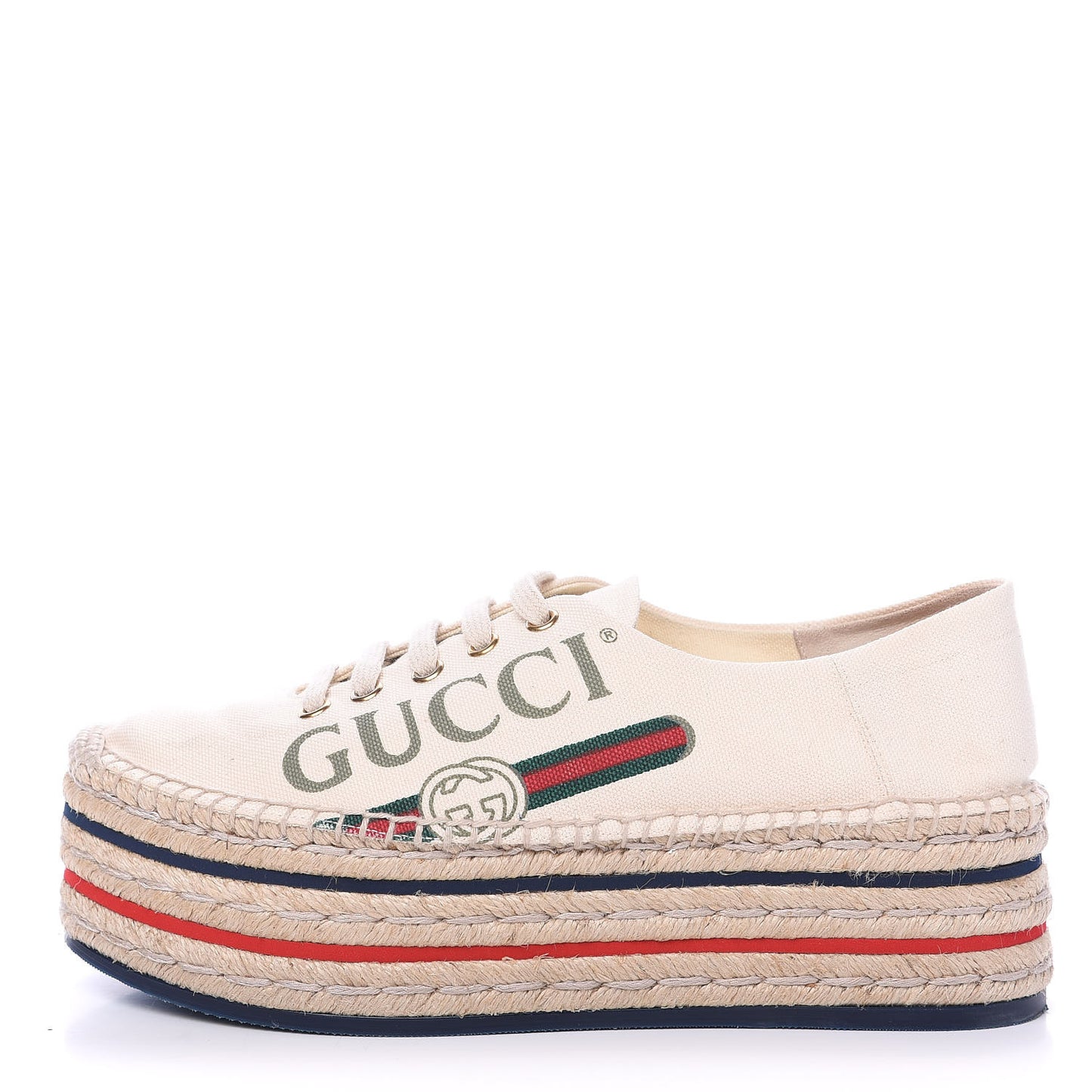 Canvas Logo Lace-Up Platform Espadrilles 39.5 Greggio Grege