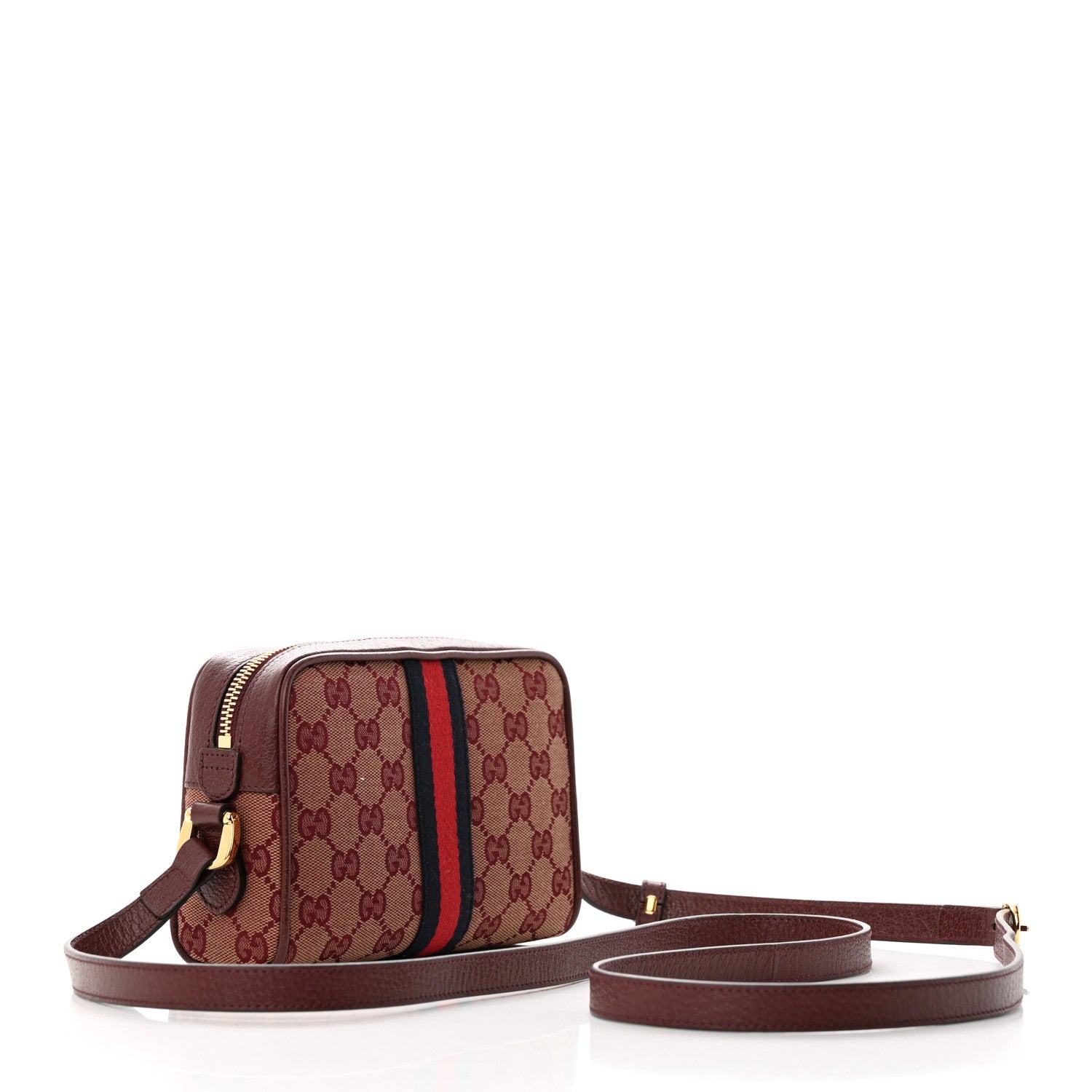 Gucci Monogram Textured Dollar Calfskin Web Mini Ophidia Shoulder Bag Sahara Rubino Chardonnay 3 of 14