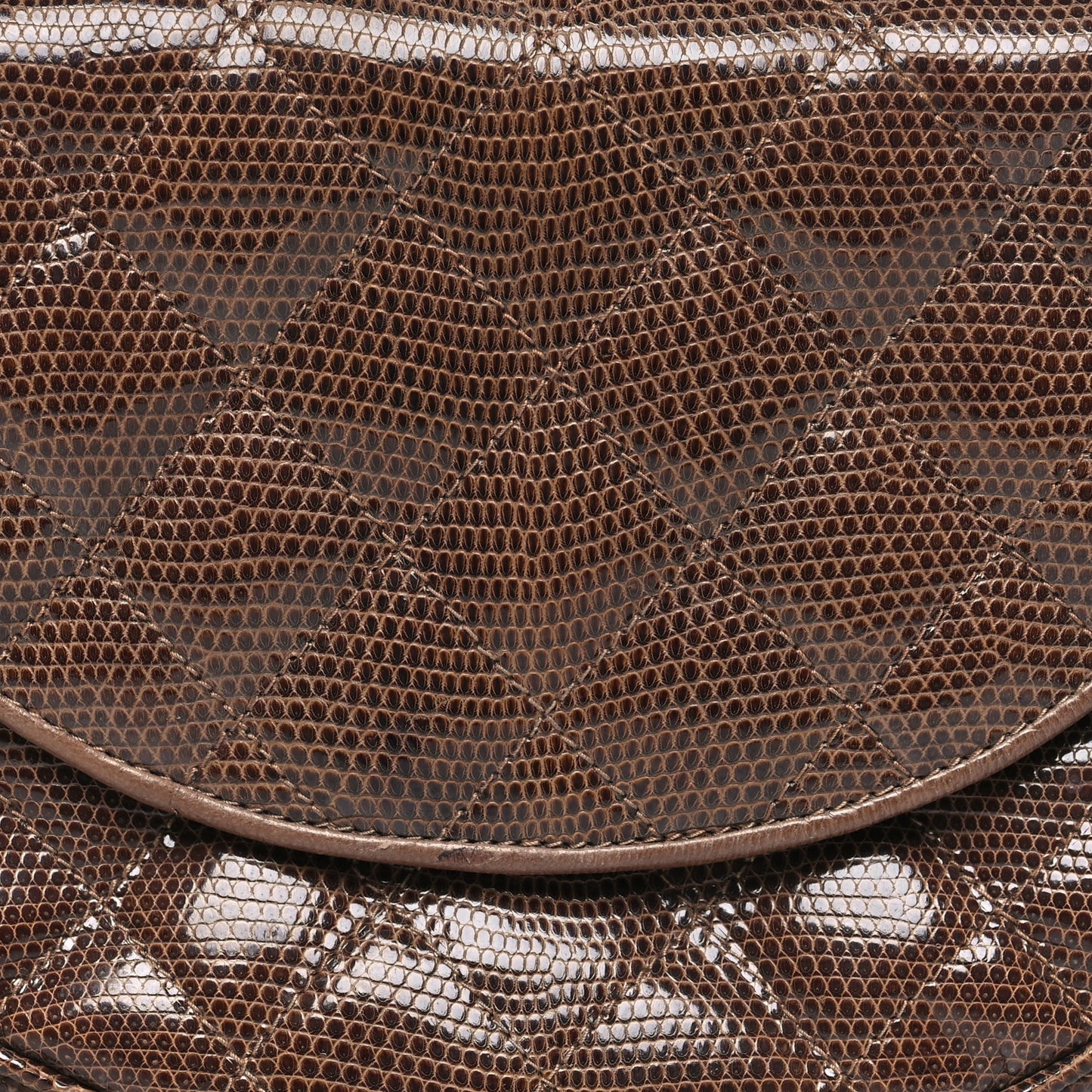 Lizard Quilted Rope Half Moon Clutch Dark Brown