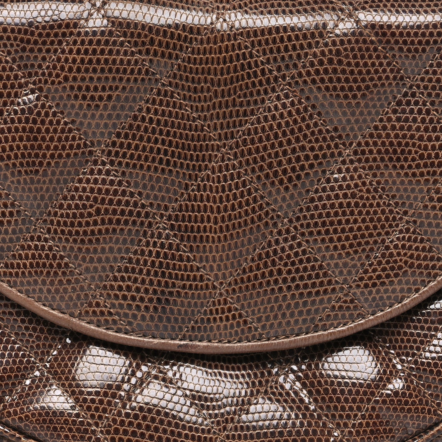 Chanel Lizard Quilted Rope Half Moon Clutch Dark Brown 8 of 11