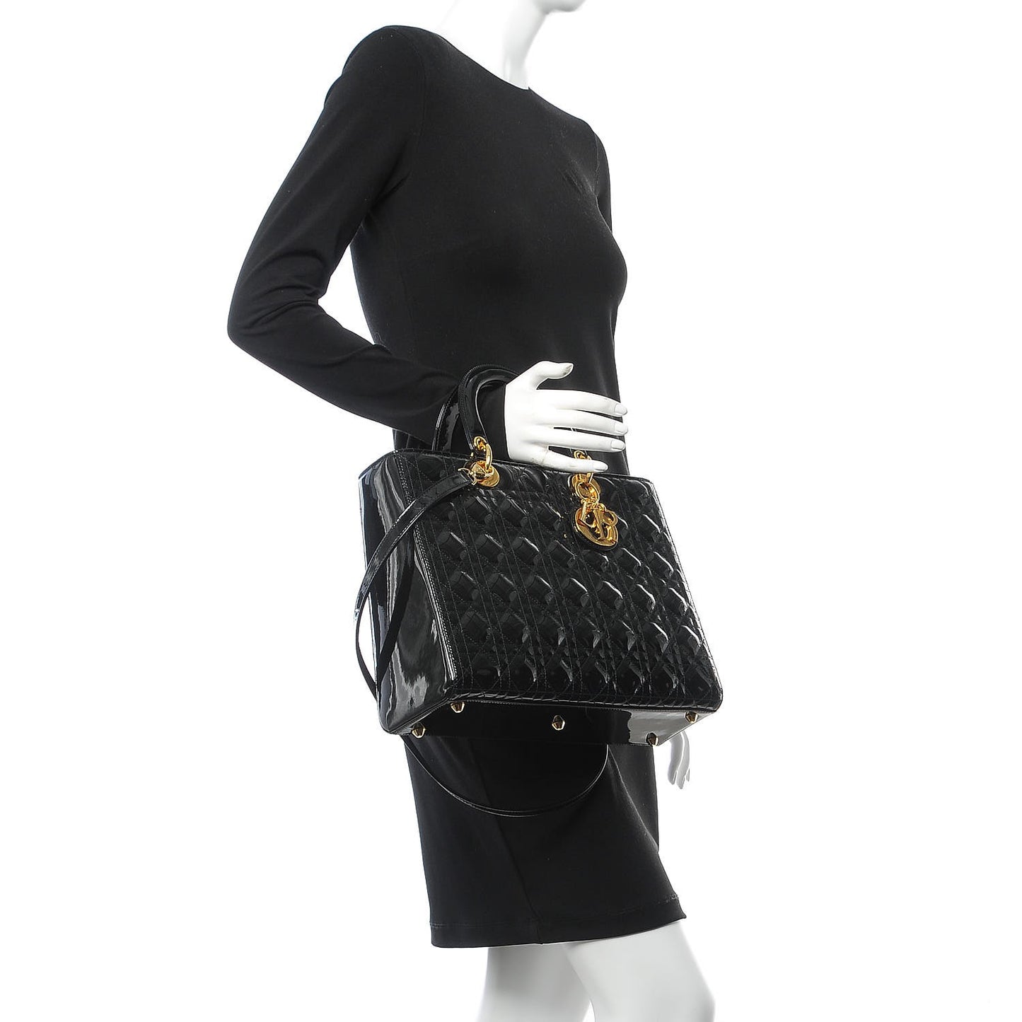 Patent Cannage Large Lady Dior Black