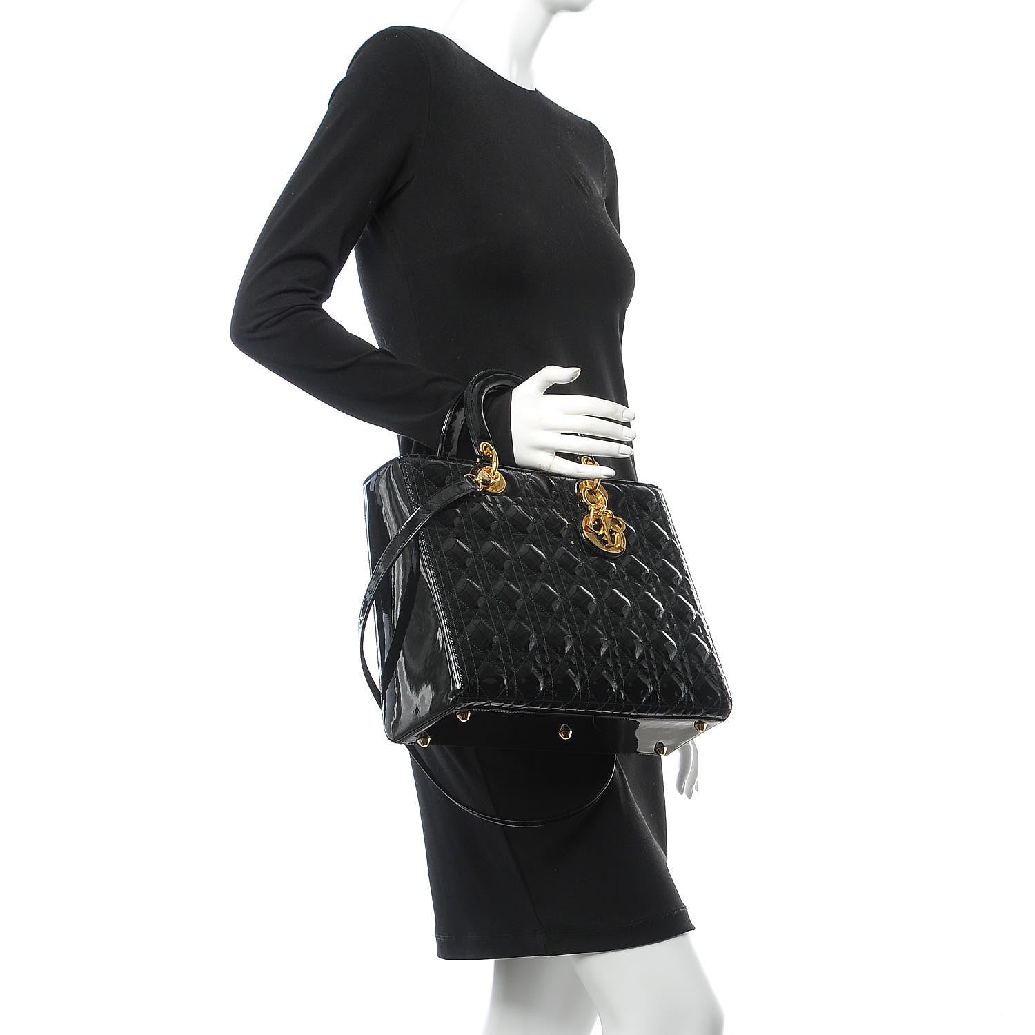 Christian Dior Patent Cannage Large Lady Dior Black 3 of 8
