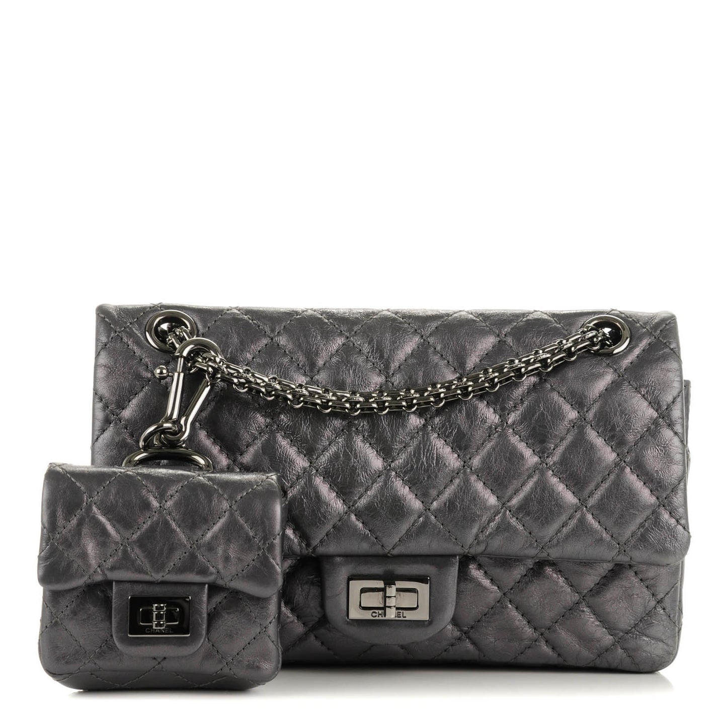 Metallic Aged Calfskin Quilted 2.55 Reissue 225 Flap Dark Silver