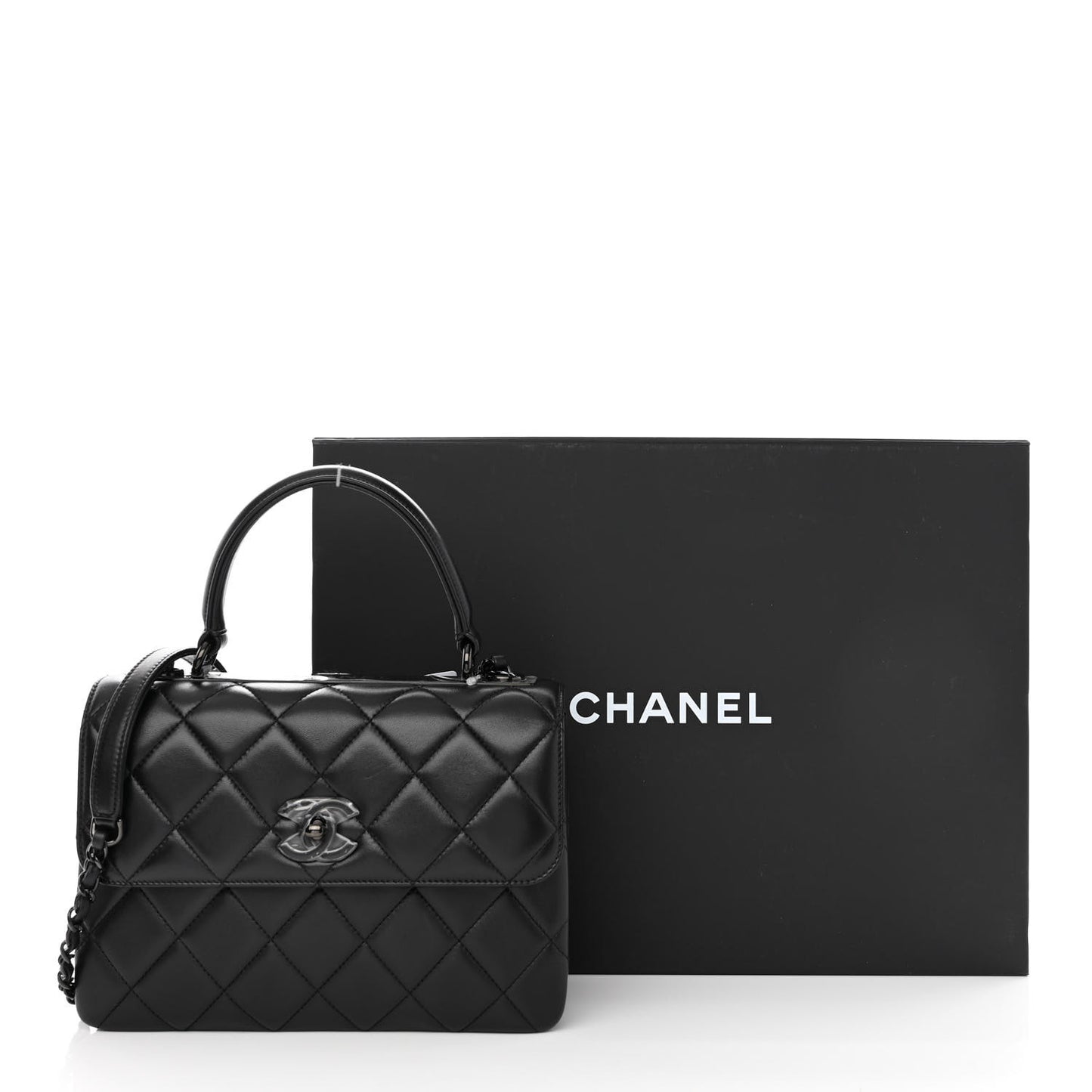 Lambskin Quilted Small Trendy CC Dual Handle Flap Bag So Black