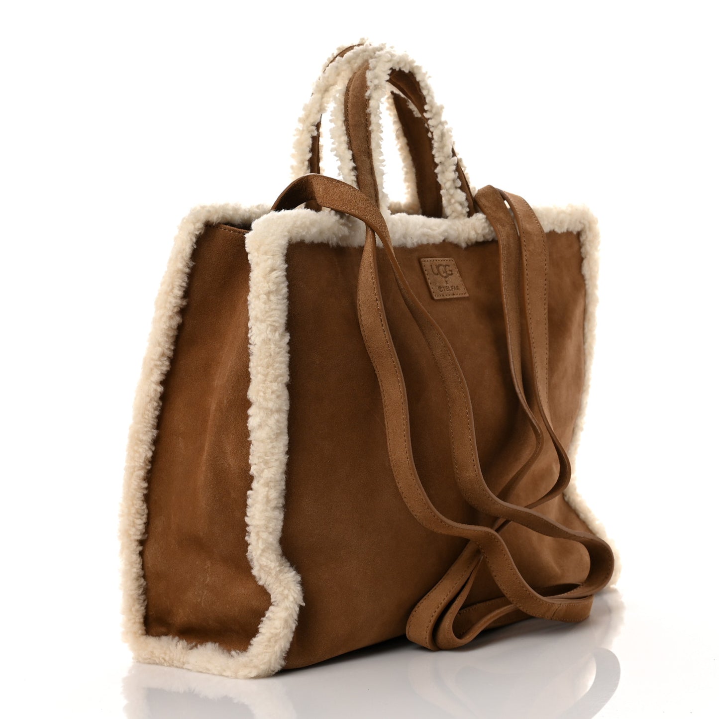 X UGG Suede Shearling Medium Shopping Bag Chestnut