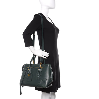 Alexander McQueen Calfskin Whipstitch Folk Tote Bag Dark Green Bottle 2 of 13