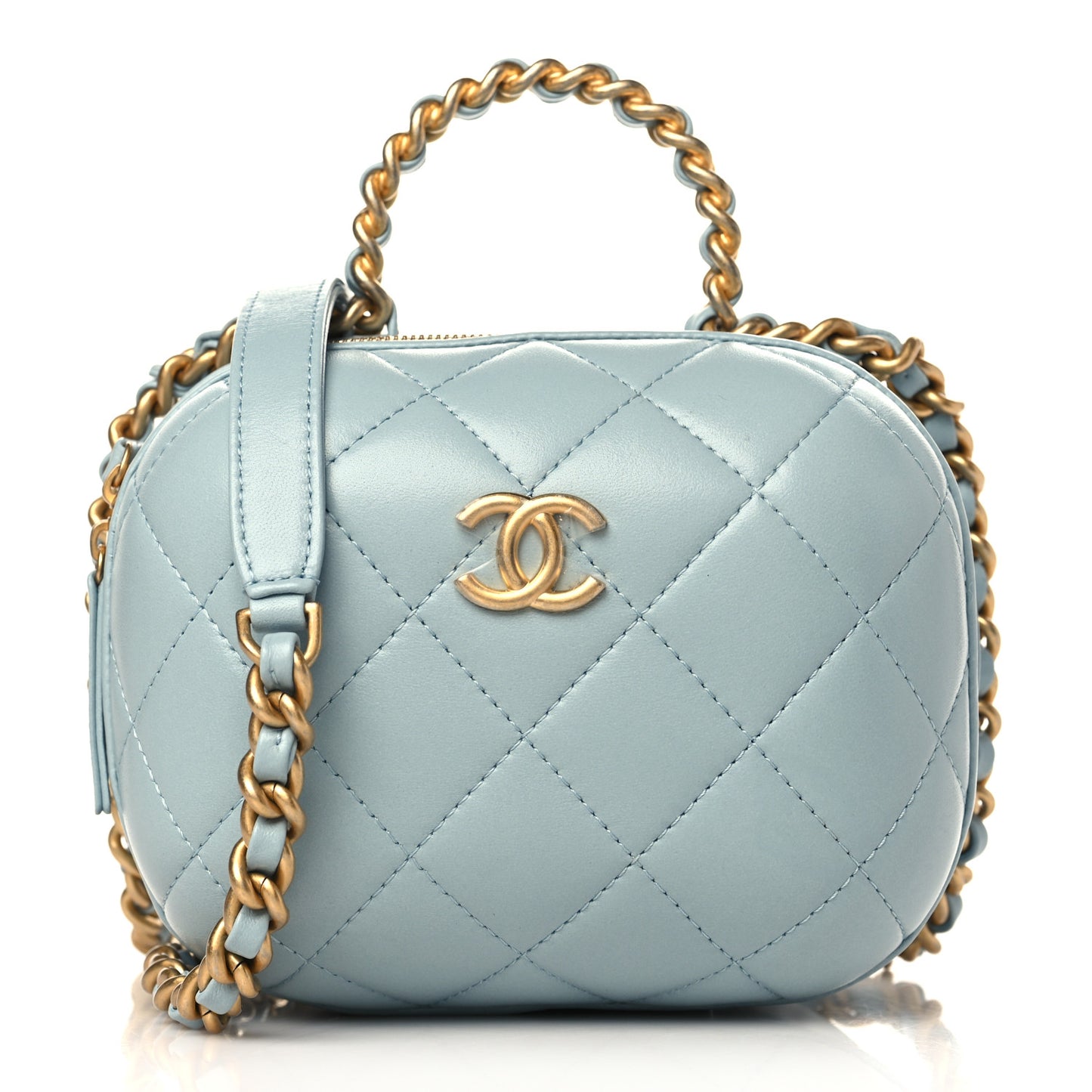 Lambskin Quilted Small CC Bubble Vanity Case Light Blue