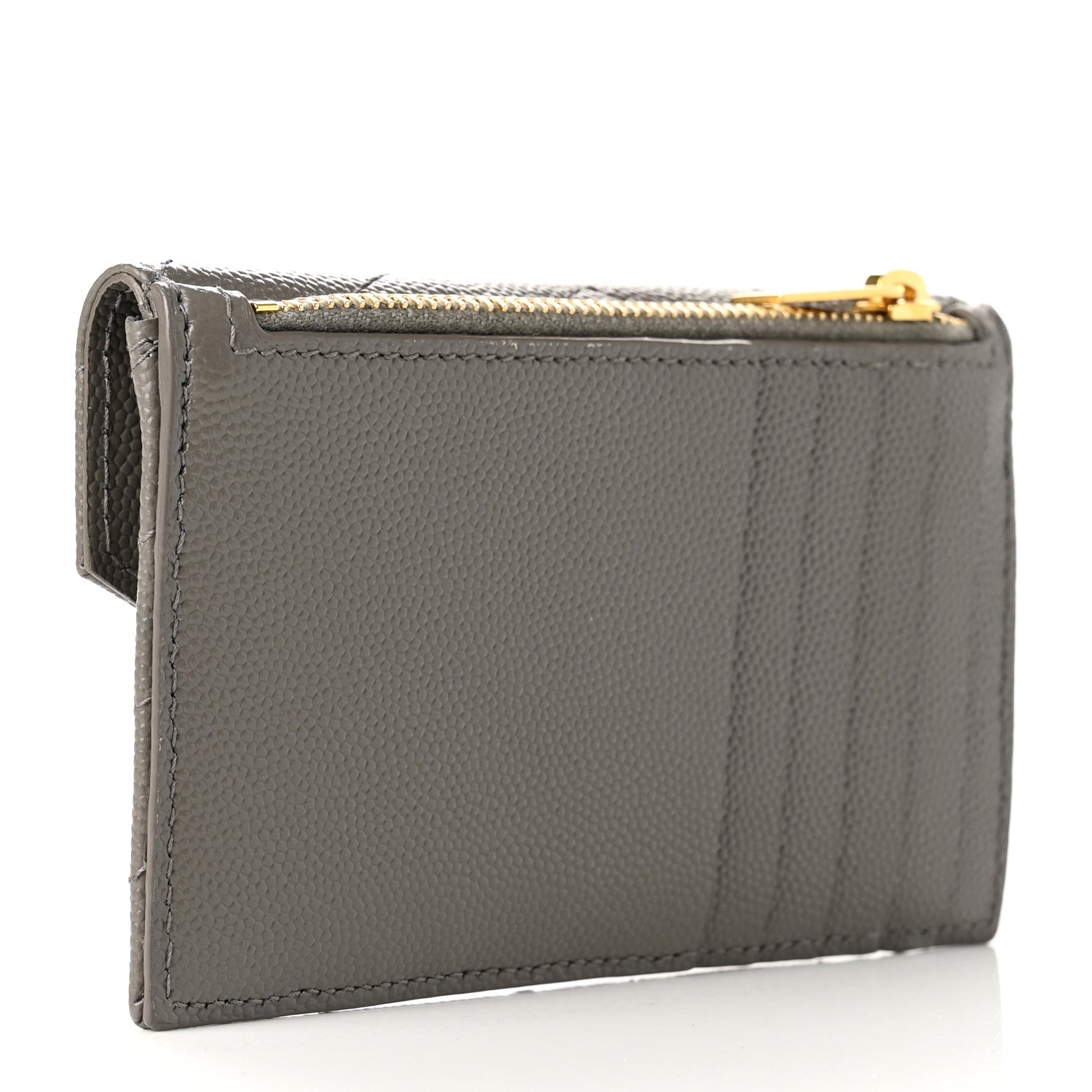 Saint Laurent Grain De Poudre Matelasse Chevron Monogram Compact Wallet Fog 3 of 6
