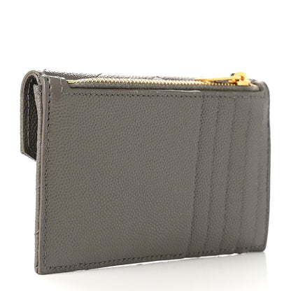 Saint Laurent Grain De Poudre Matelasse Chevron Monogram Compact Wallet Fog 3 of 6