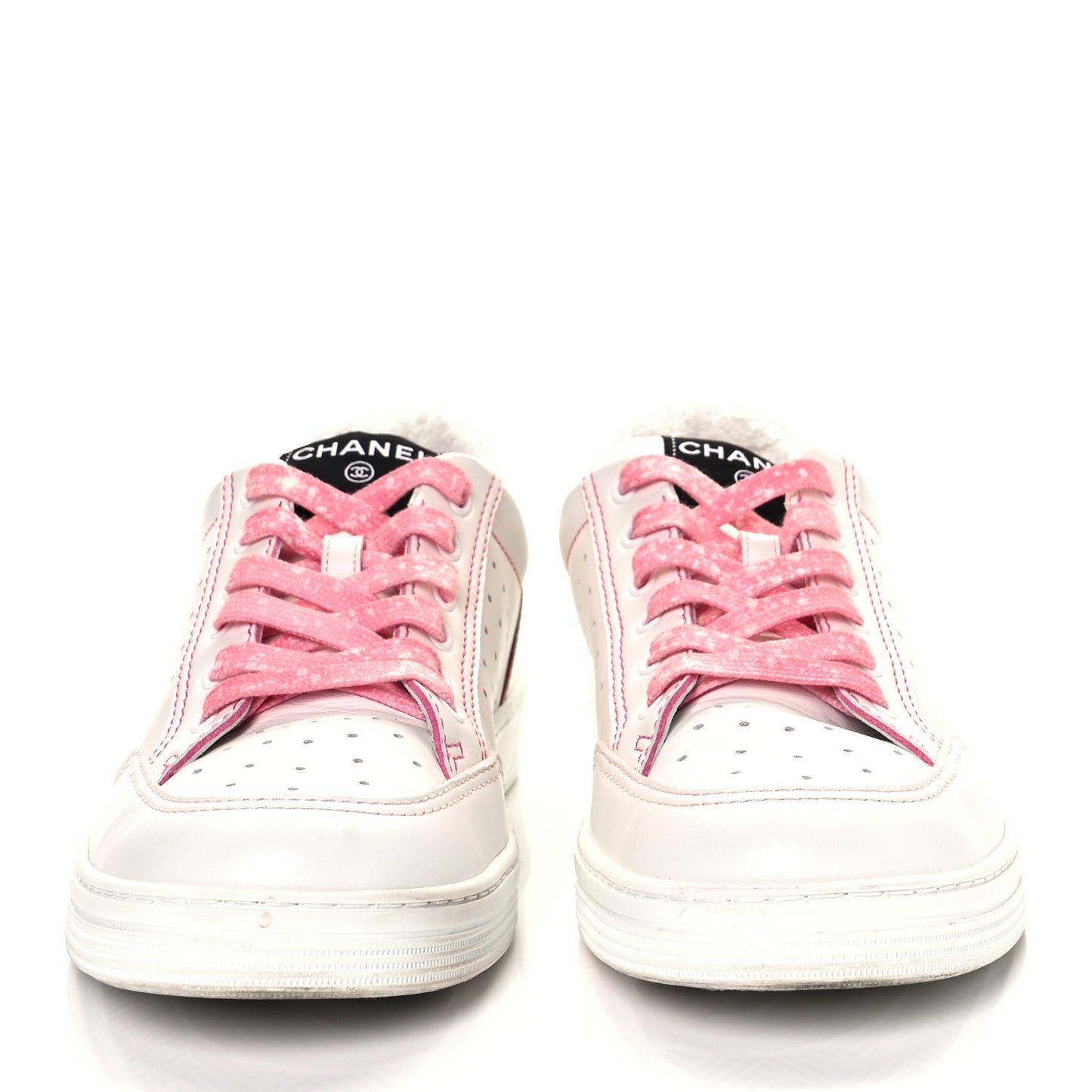 Calfskin Womens Logo Sneakers 41 White Pink