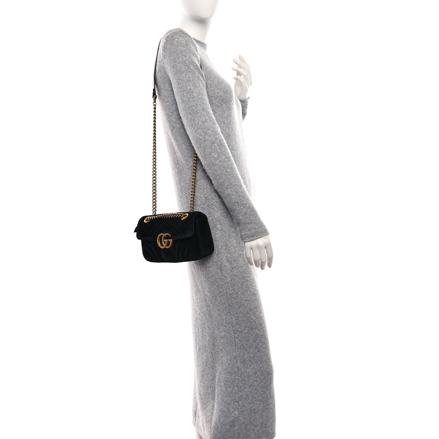 Velvet Matelasse Mini GG Marmont Shoulder Bag Black