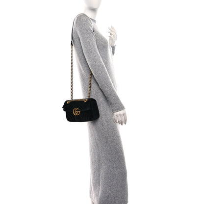 Gucci Velvet Matelasse Mini GG Marmont Shoulder Bag Black 2 of 9