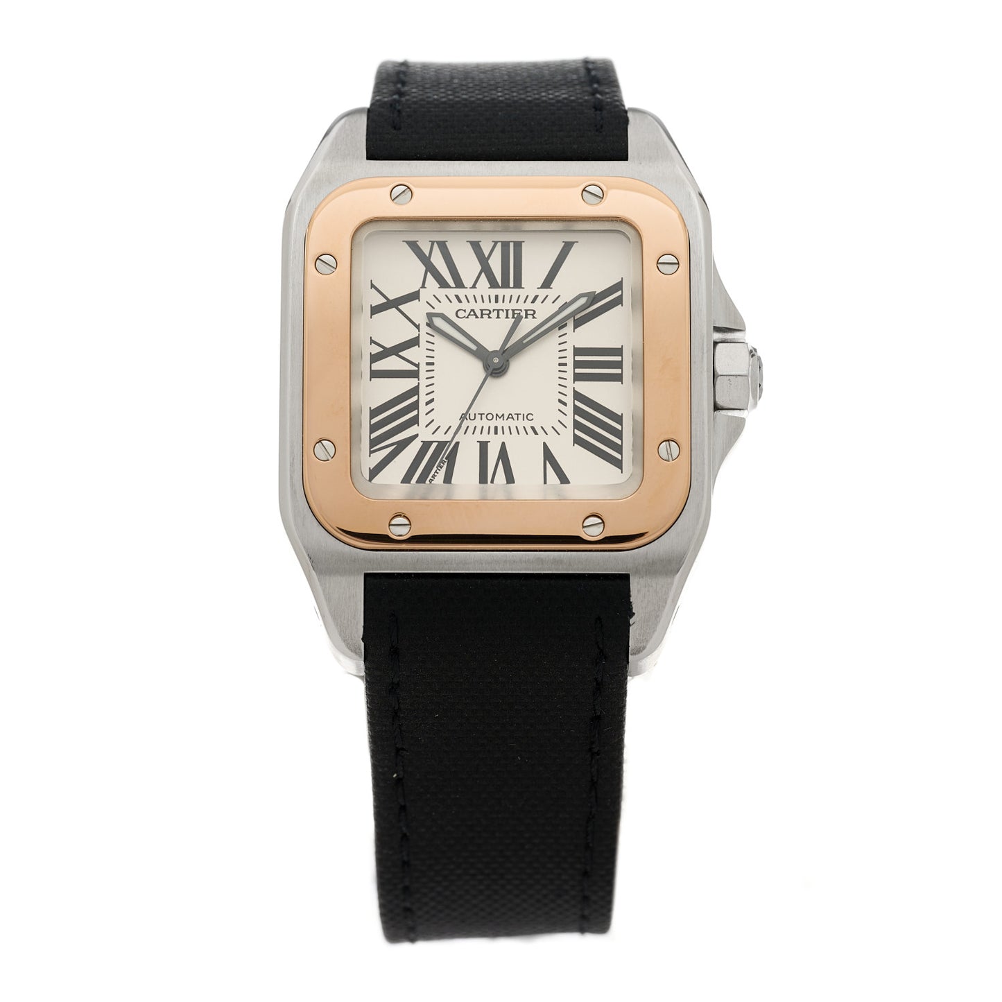 Stainless Steel 18K Yellow Gold Fabric 33mm Santos 100 Automatic Watch