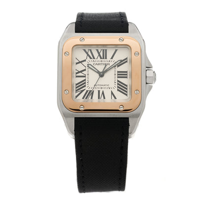 Cartier Stainless Steel 18K Yellow Gold Fabric 33mm Santos 100 Automatic Watch 1 of 4