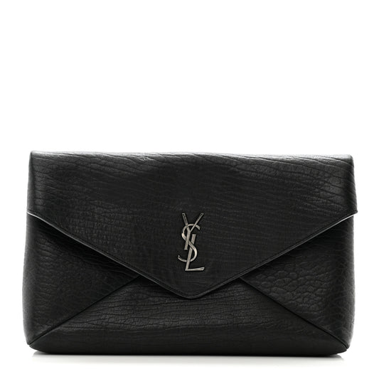 Grained Lambskin Small Cassandre Envelope Pouch Black