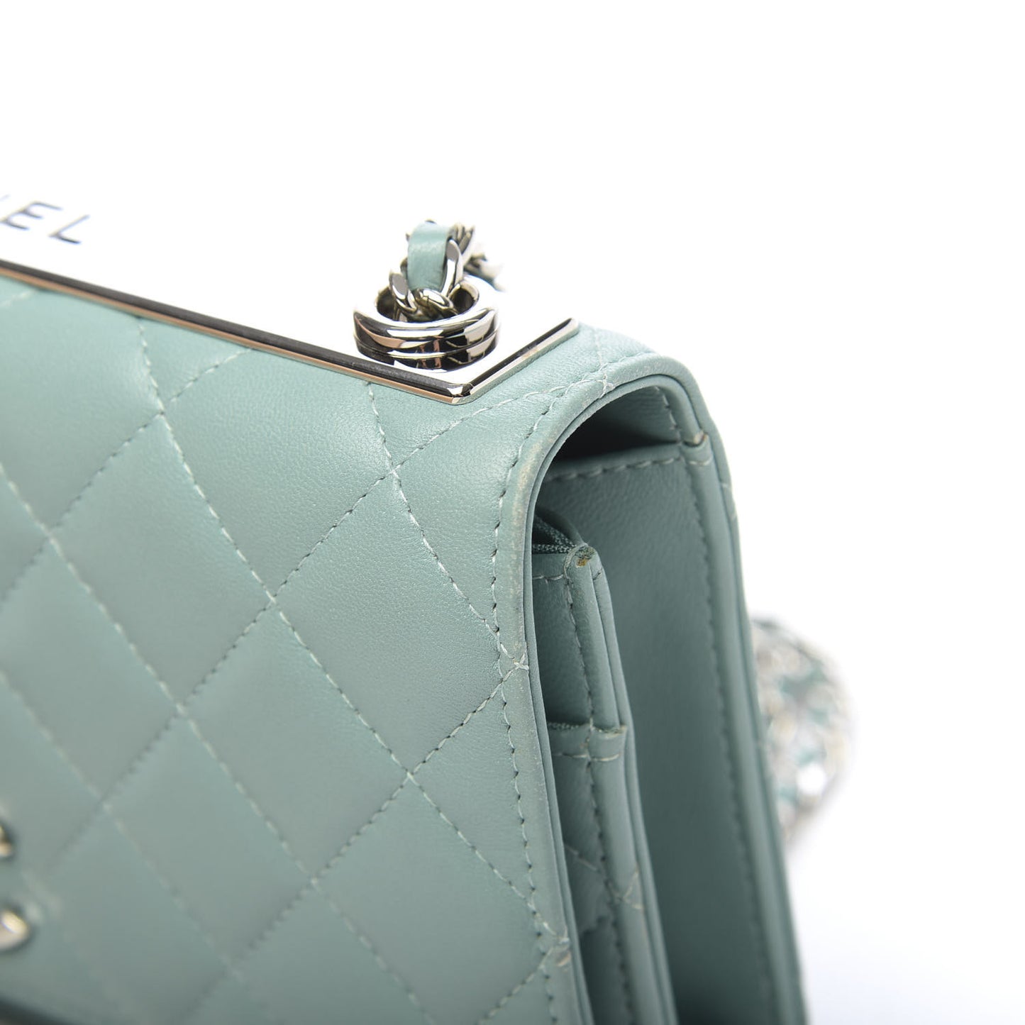 Lambskin Quilted Trendy CC Wallet On Chain WOC Light Blue
