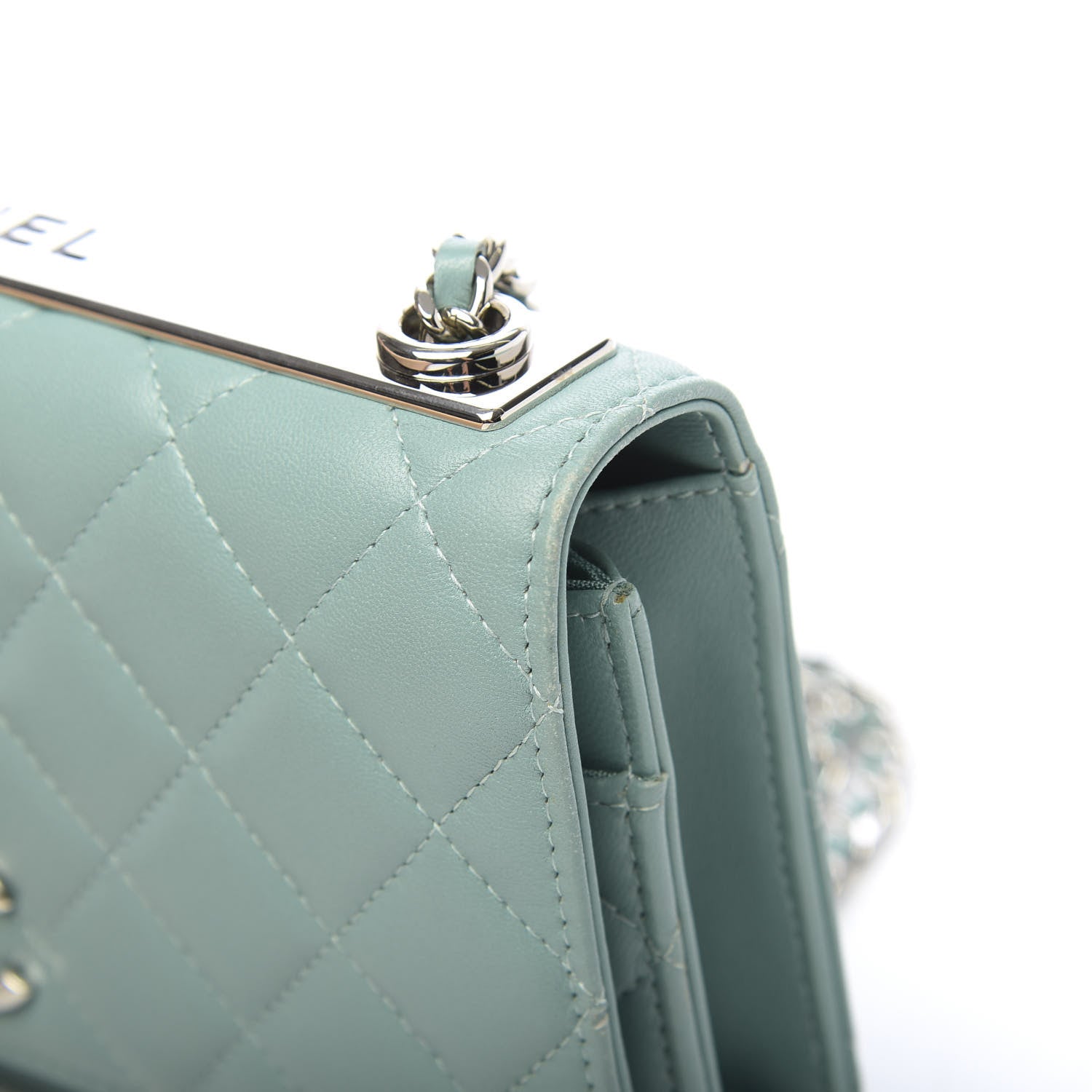 Chanel Lambskin Quilted Trendy CC Wallet On Chain WOC Light Blue 12 of 14