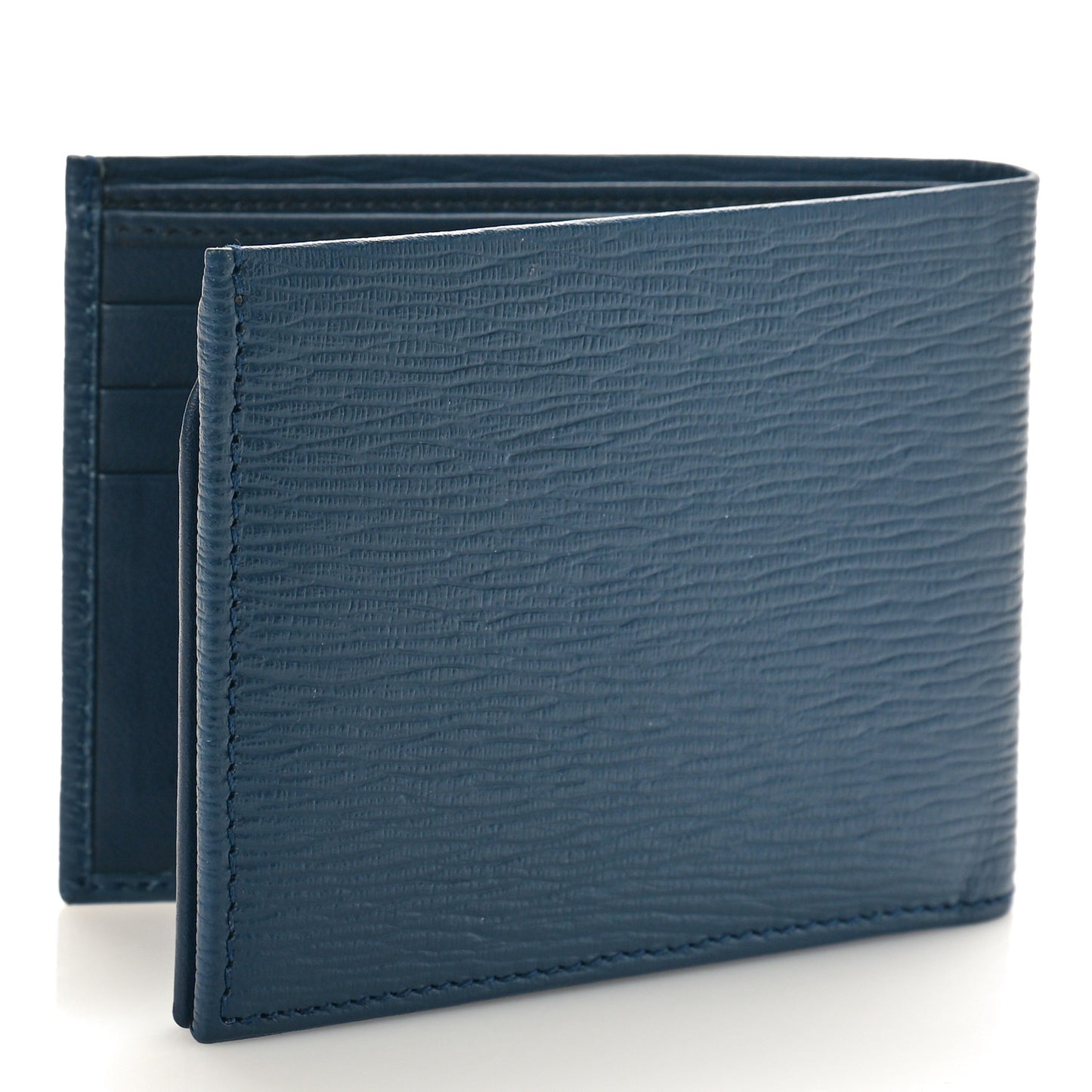 Stamped Calfskin Gancini Revival Bi-Fold Wallet Blue