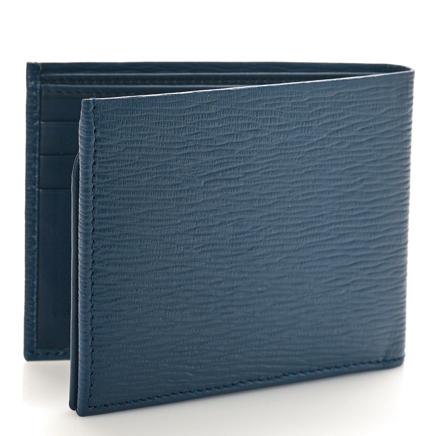 Salvatore Ferragamo Stamped Calfskin Gancini Revival Bi-Fold Wallet Blue 3 of 8