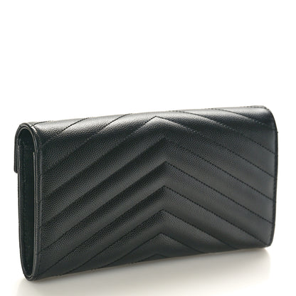 Saint Laurent Grain De Poudre Matelasse Chevron Monogram Flap Wallet Black 3 of 8