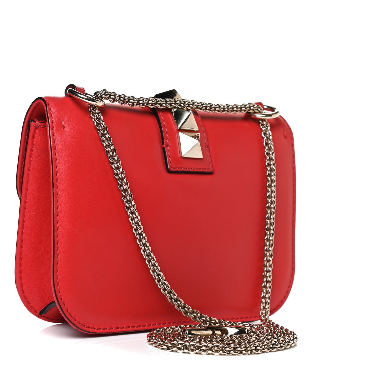 Vitello Small Glam Lock Rockstud Flap Red