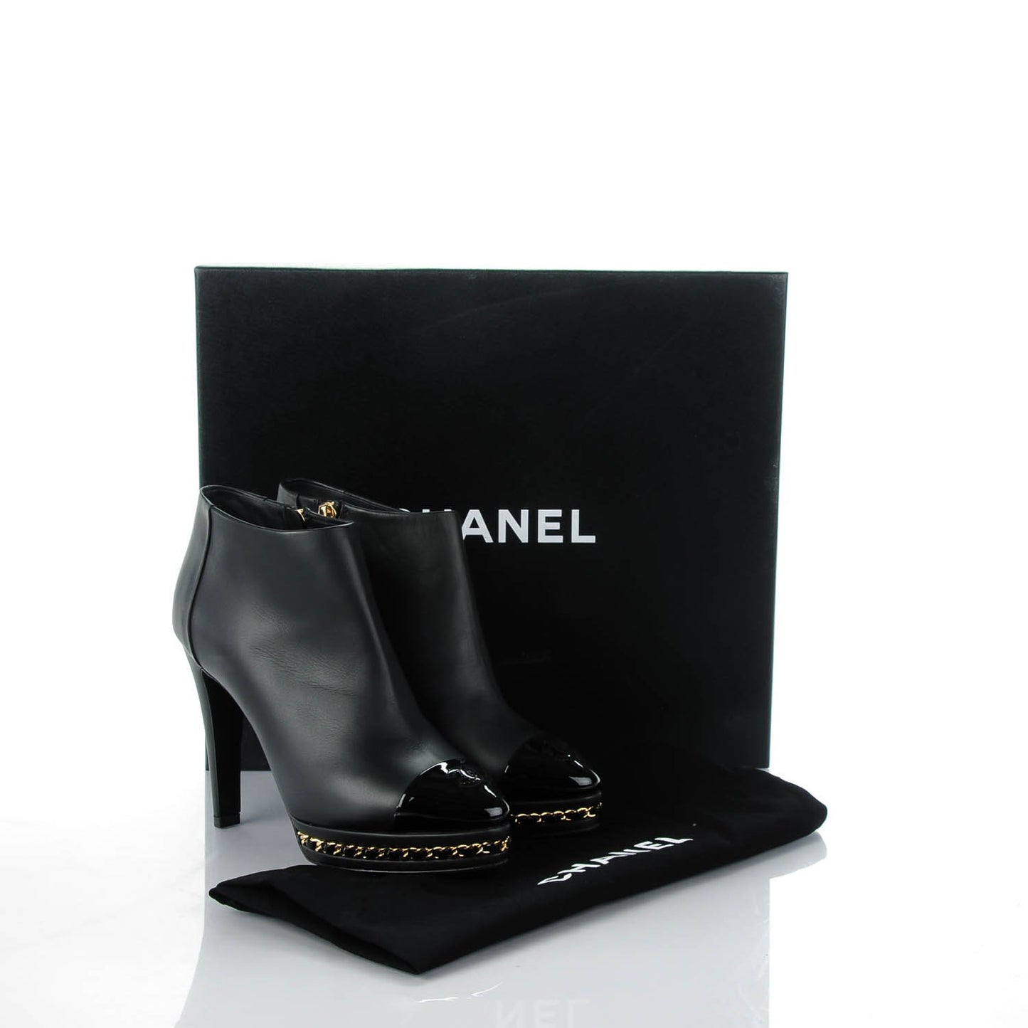 Lambskin Platform Chain Ankle Boots 35 Black